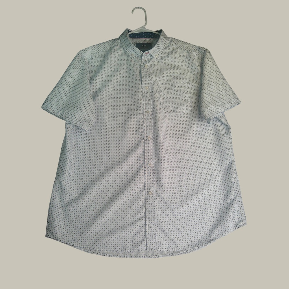 International Report Men's XL Short Sleeve Button Down Anchor Print Shirt White